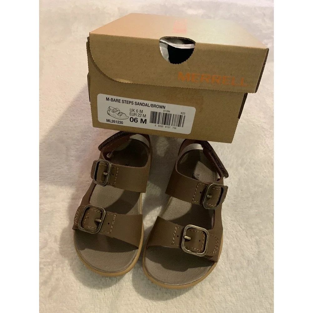 Merrell Brown Boys Bare Steps® Sandal Sandals Leather 6M NEW‎ IN BOX